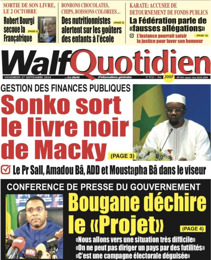 Découvrez les Unes des journaux sénégalais du vendredi 27 septembre 2024