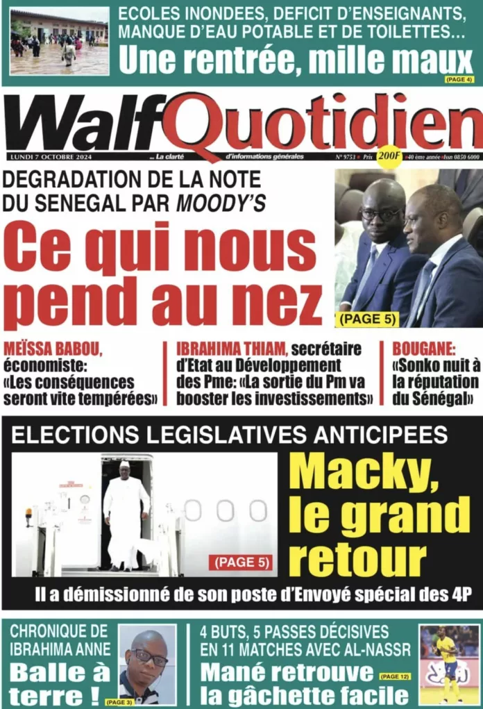 Découvrez les Unes des journaux sénégalais du lundi 07 octobre 2024